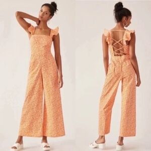 Anthropologie Hutch Jumpsuit Matchsticks  Ruffle Jumpsuit Medium Petite